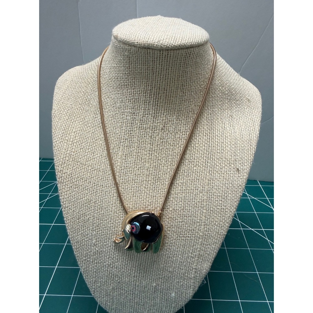 Vintage Eisenberg Gold Tone Elephant Pendant Snake Chain Necklace